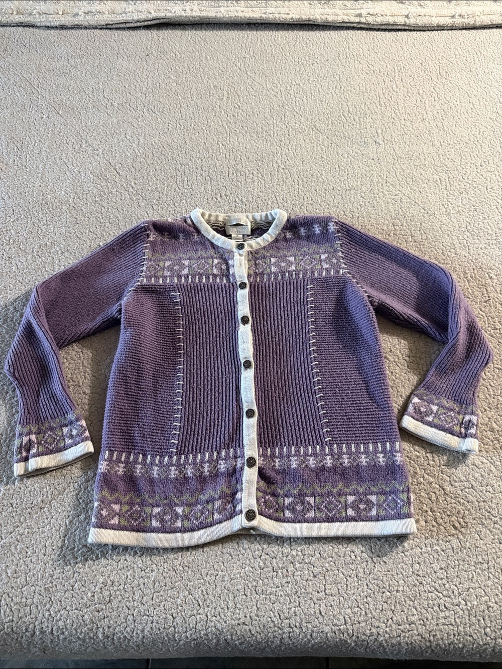 Christopher & Banks Vintage Hand Embroidered Purple Nordic-Trim Cardigan Small